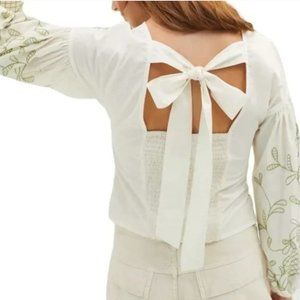 Anthropologie Puff-Sleeve Embroidered Blouse, M NWT